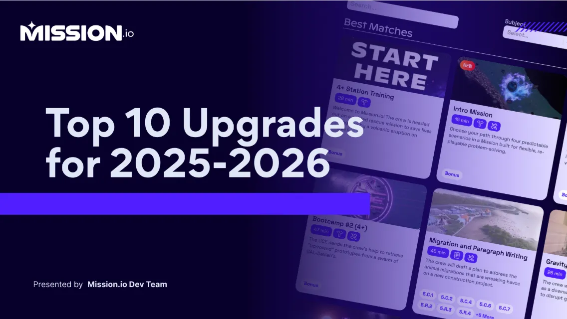 Title card reading Top 10 Upgrades for 2025-2026, presented by the Mission.io Dev Team, over a preview of the Mission library.
