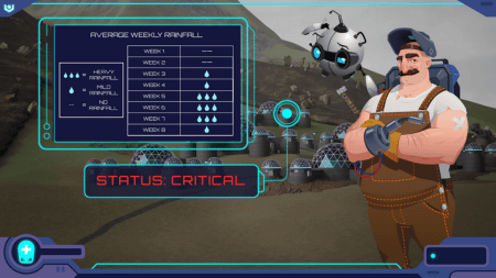 A futuristic engineer and a robot brief the students on a dire situation of landslides and flooding to kick of a Mission.
