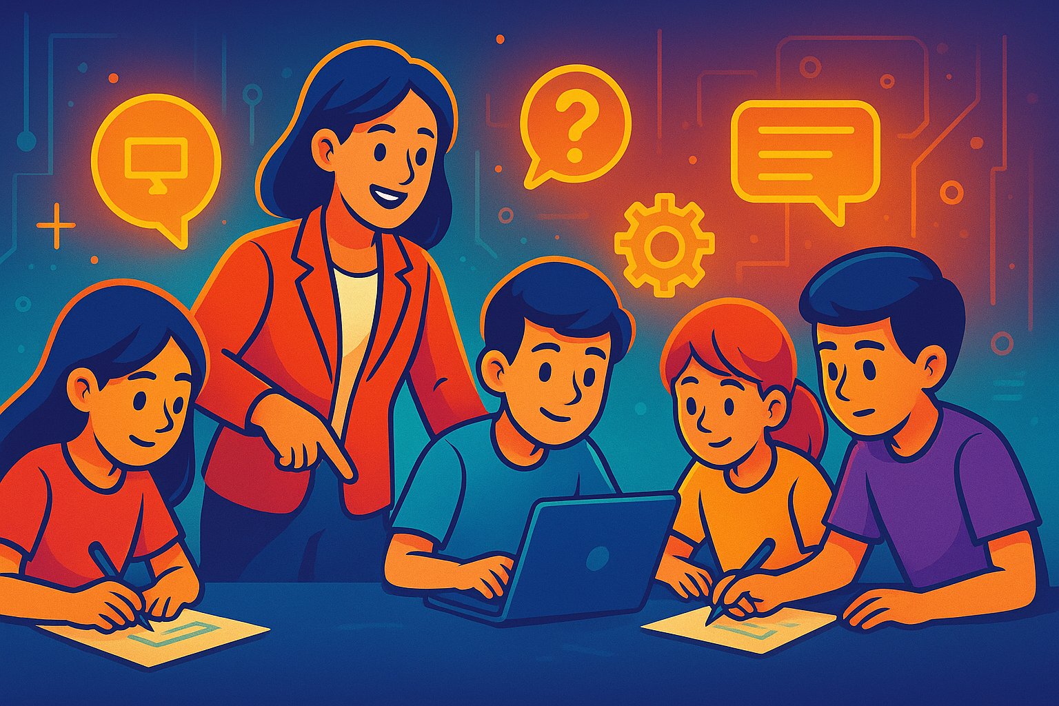 Elementary students working together on a hands-on classroom project, developing critical thinking and collaboration skills through project-based learning.